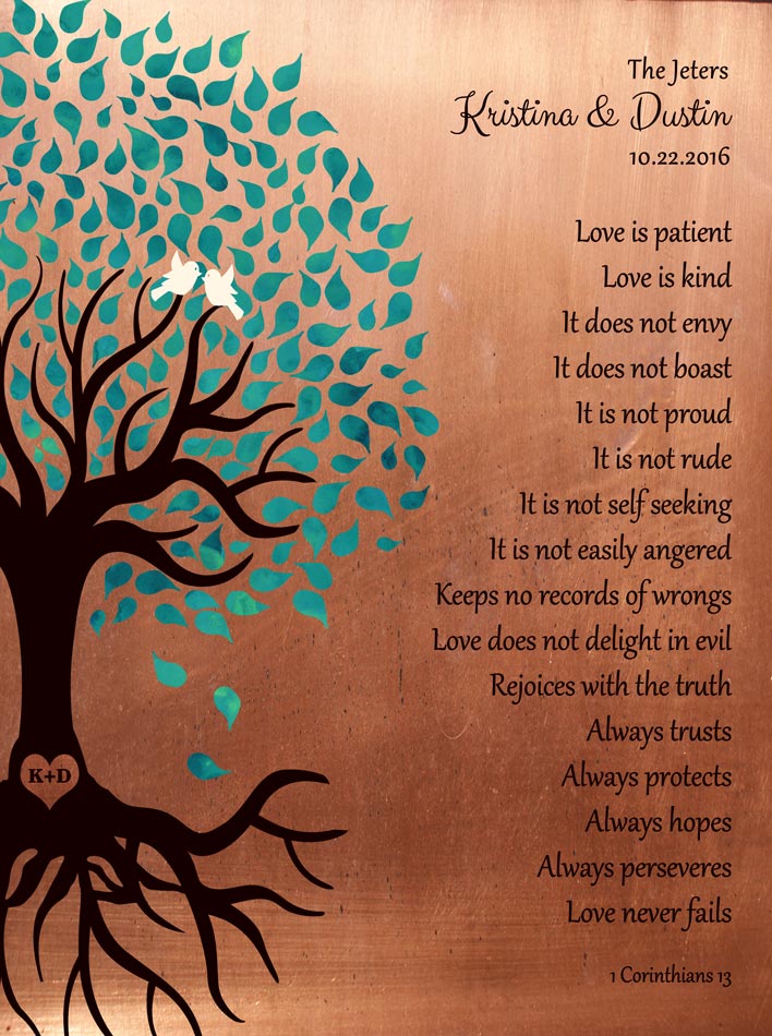 Read more about the article Turquoise Tree on Copper Framed Metal Plaque for 7th Anniversary Gift for Wife #1410 – Print for Dustin J