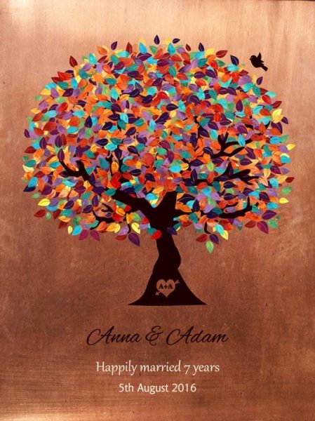 Metal Art Plaque. Colorful Tree on Copper Anniversary Art Print Gift for Him #1171. Personalized copper anniversary gift for Anna B.