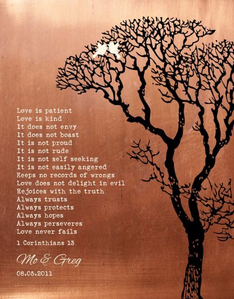 Paper Print. 12 Year Anniversary Gift for Couple Bare Tree on Copper #1296. Personalized 12th anniversary gift for Antanette C.