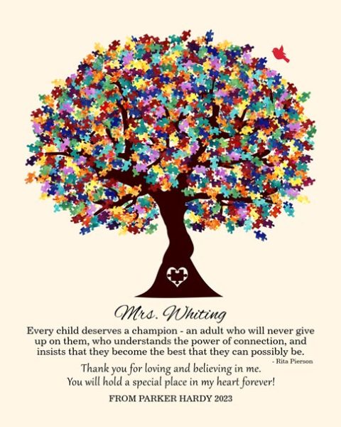 Personalized autism puzzle tree gift art print for Brooke Hardy
