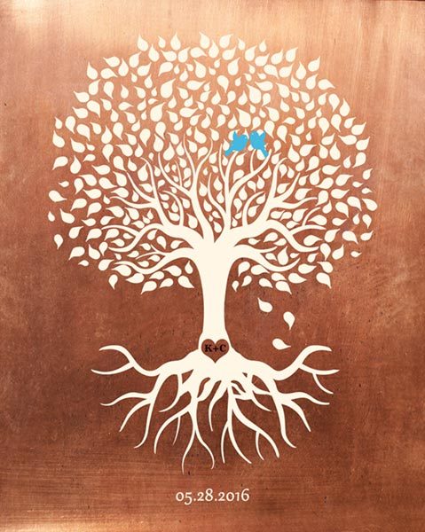 8x10 Illustration of copper anniversary tree art print on Metal