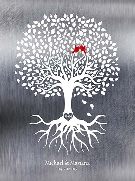 9x12 Illustration of rooted tree on tin art print on Metal