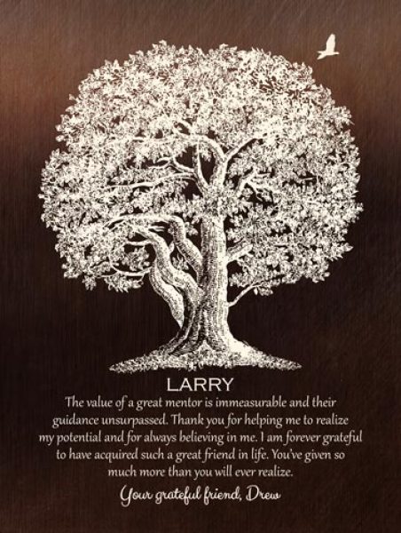 Metal Art Plaque. Gift for Mentor Male Oak Tree Plaque #1397. Personalized graduation gift for Drew S.