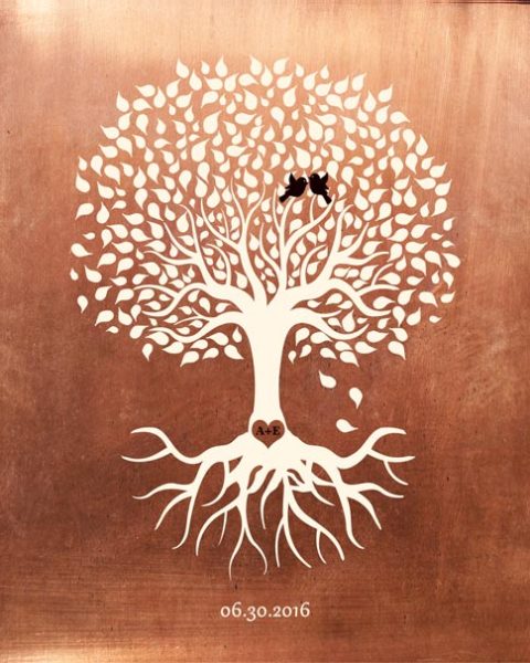 Paper Print. 7th Anniversary Minimalist Family Tree on Copper #1196. Personalized 7th anniversary gift for Ethan W.
