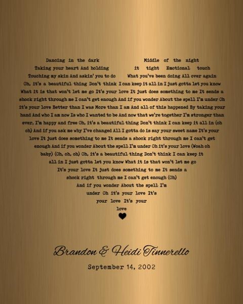 Paper Print. First Dance Song Lyrics in Shape of Heart 8th Anniversary #1790. Personalized 8th anniversary gift for Heidi T.