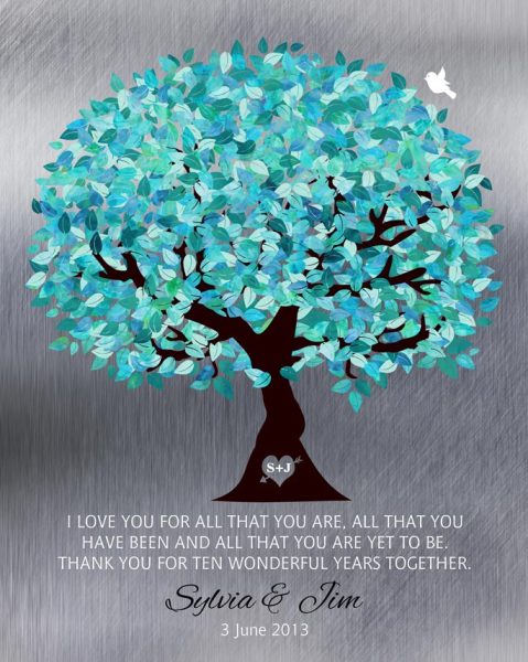 Canvas Print. Turquoise Tree on Tin Anniversary Gift #1265. Personalized 10th anniversary gift for James F.
