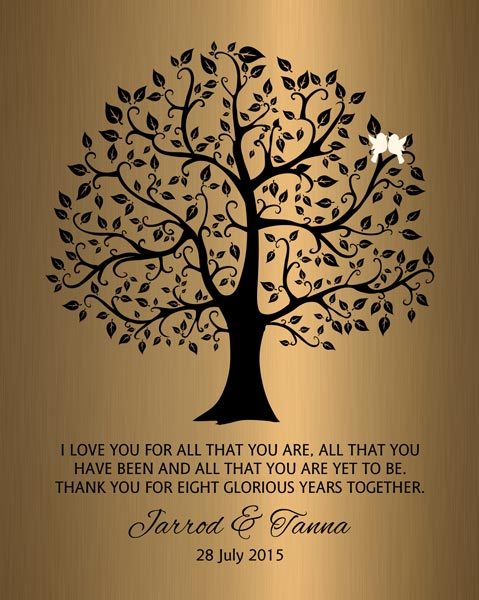 Metal Art Plaque. 8th Anniversary Dark Tree on Brass Gift for Partner #1378. Personalized 8 year anniversary gift for Jarrod F.