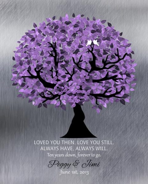 Paper Print. Purple Tree on Tin Anniversary 10 #1480. Personalized tin anniversary gift for Jeannie S.