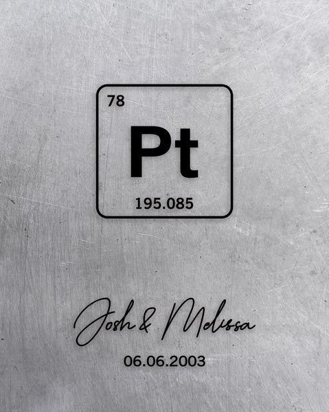 Metal Art Plaque. Platinum Element 20th Anniversary Gift #1918. Personalized platinum anniversary gift for Josh L.