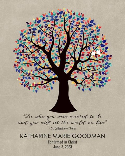 Paper Print. Confirmation Gift for Girls Colorful Tree #1458. Personalized confirmation gift for Laura G.