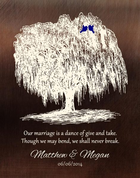 Paper Print. Silhouette Willow Anniversary Tree Gift #1380. Personalized willow anniversary gift for Matthew J.