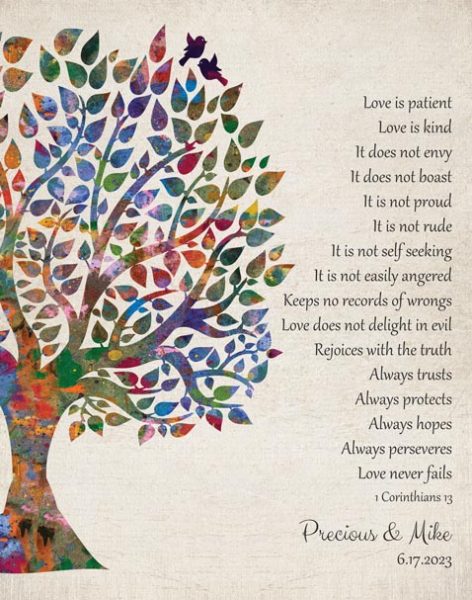 Canvas Print. 1 Corinthians 13 Watercolor Tree Canvas Wedding Gift #1274. Personalized wedding gift for Precious P.