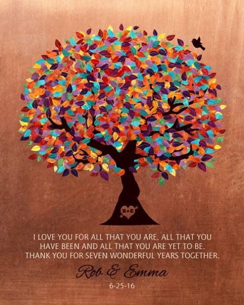 Paper Print. Copper Anniversary Colorful Tree Gift #1180. Personalized 7th anniversary gift for Robert B.