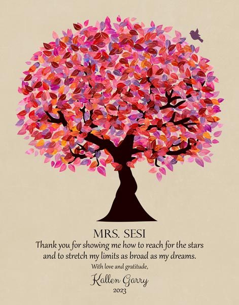 Canvas Print. Pink Tree Teacher Appreciation Gift #1173. Personalized end of school gift for Ryanne G.