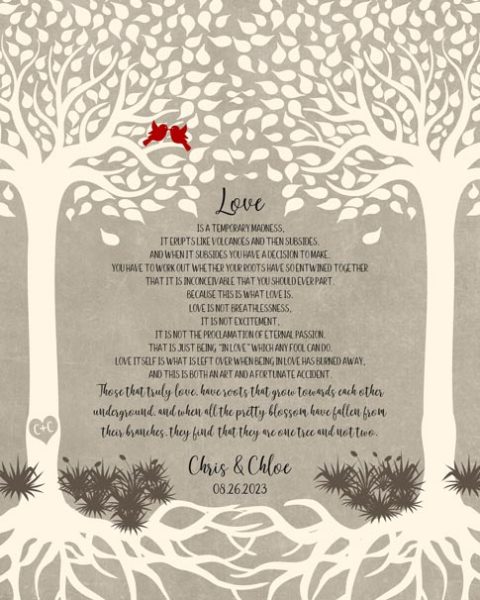 Paper Print. Two Trees Captain Corelli's Wedding Gift #1766. Personalized wedding gift for Sandra Z.