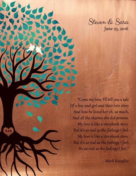 Metal Art Plaque. Turquoise Tree on Copper Anniversary Gift #1410. Personalized copper anniversary gift for Sara H.