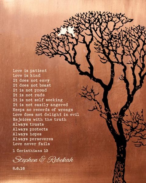 Paper Print. 1 Corinthians 13 on Copper Anniversary Gift for Wife #1296. Personalized 7 year anniversary gift for Stephen K.